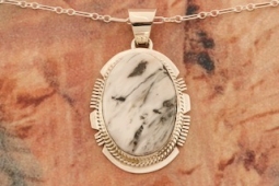 Native American Jewelry Genuine White Buffalo Sterling Silver Pendant